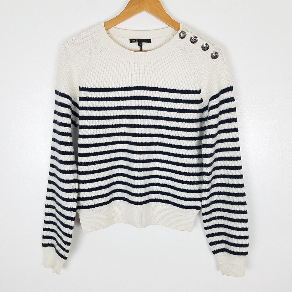 Maje Wool Cashmere Blend Crew-Neck Striped Jumper Sweater Size 1
